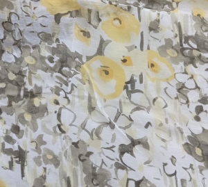 Chiffon weiss mit gelben und grünen Blumen